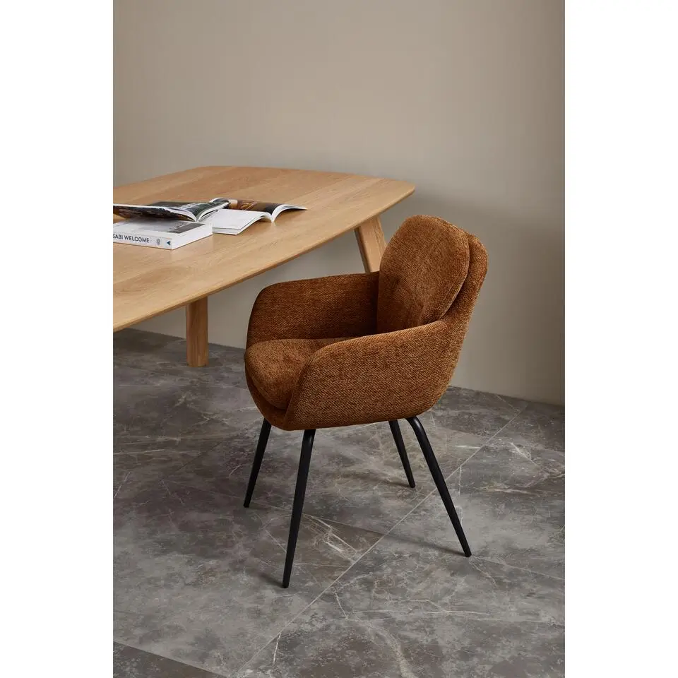 WOOOD Runa Eetkamerstoelen - Polyester - Caramel Bruin/Geel -Set van 2