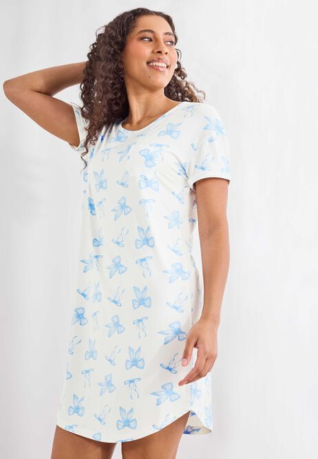 Womens White Bow Print Soft Touch Nightdress