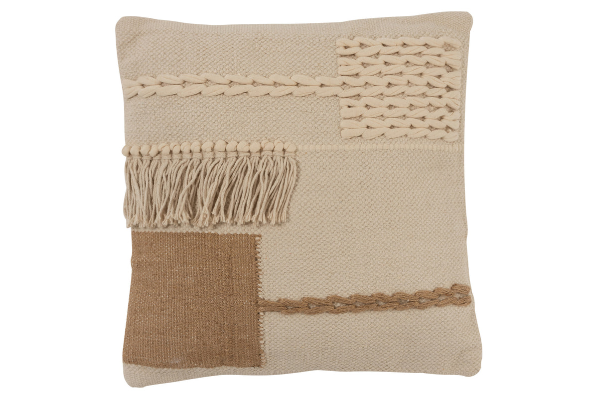 J-Line kussen Franjes Vierkant - katoen - beige