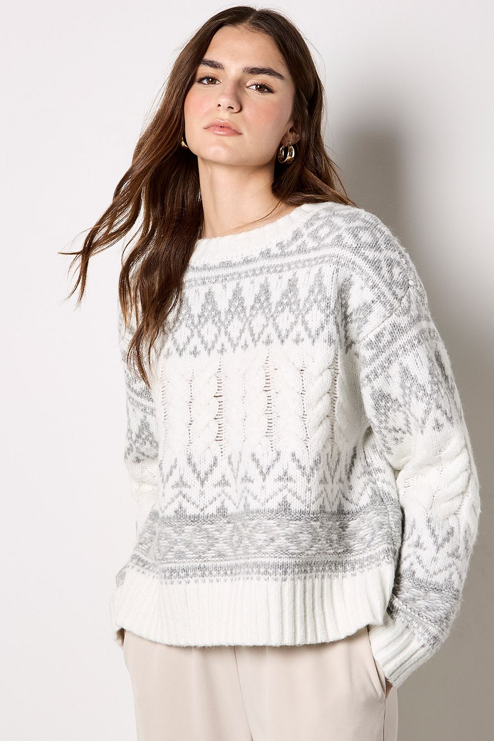 Apricot Fair Isle Cable Knit Jumper