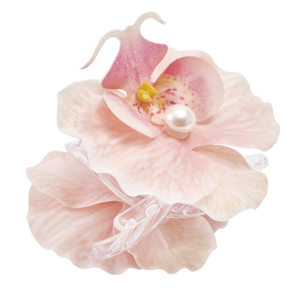 Pince cheveux plastique perle nacrée fleur orchidée rose L12cm