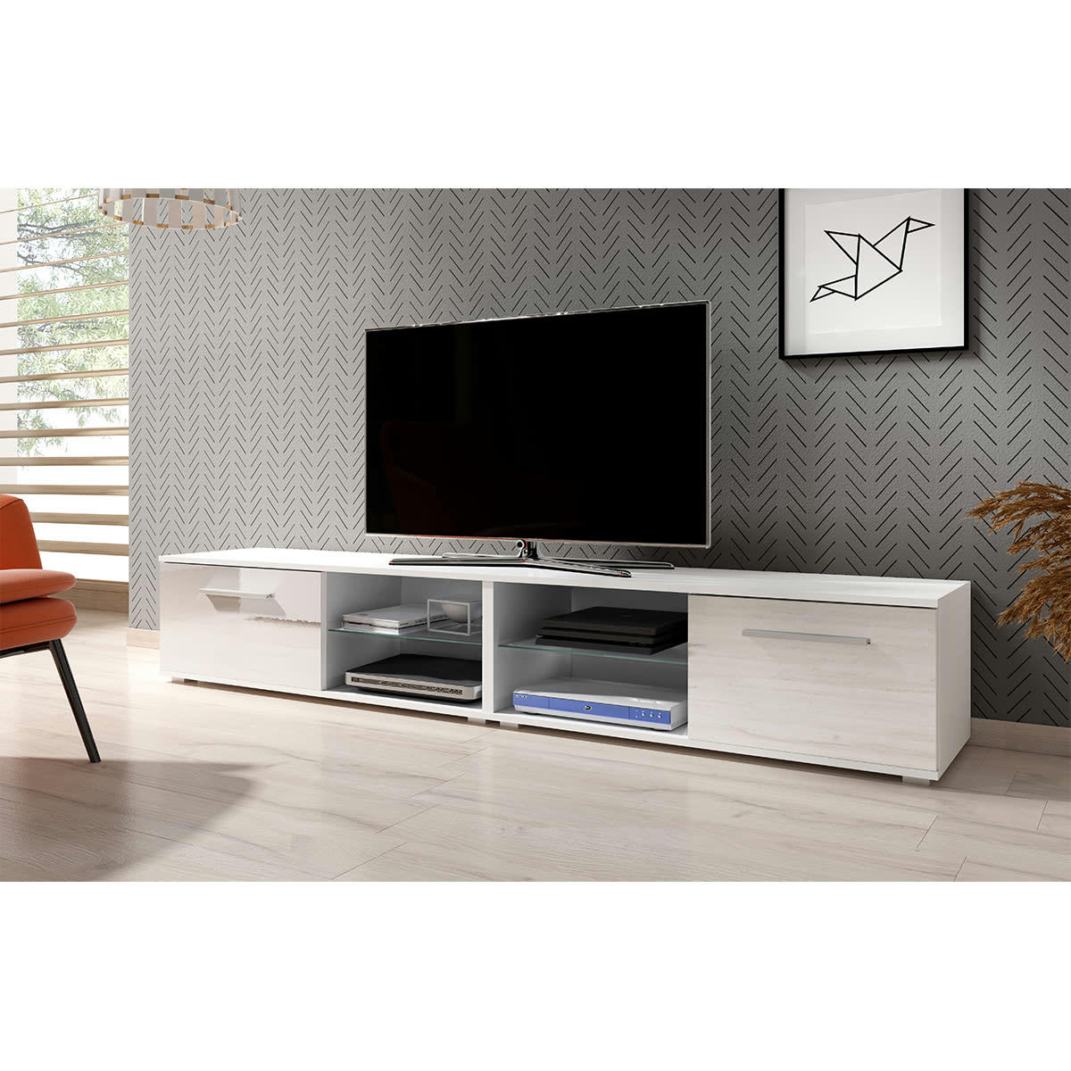 - Meuble tv 2 portes 200 cm blanc