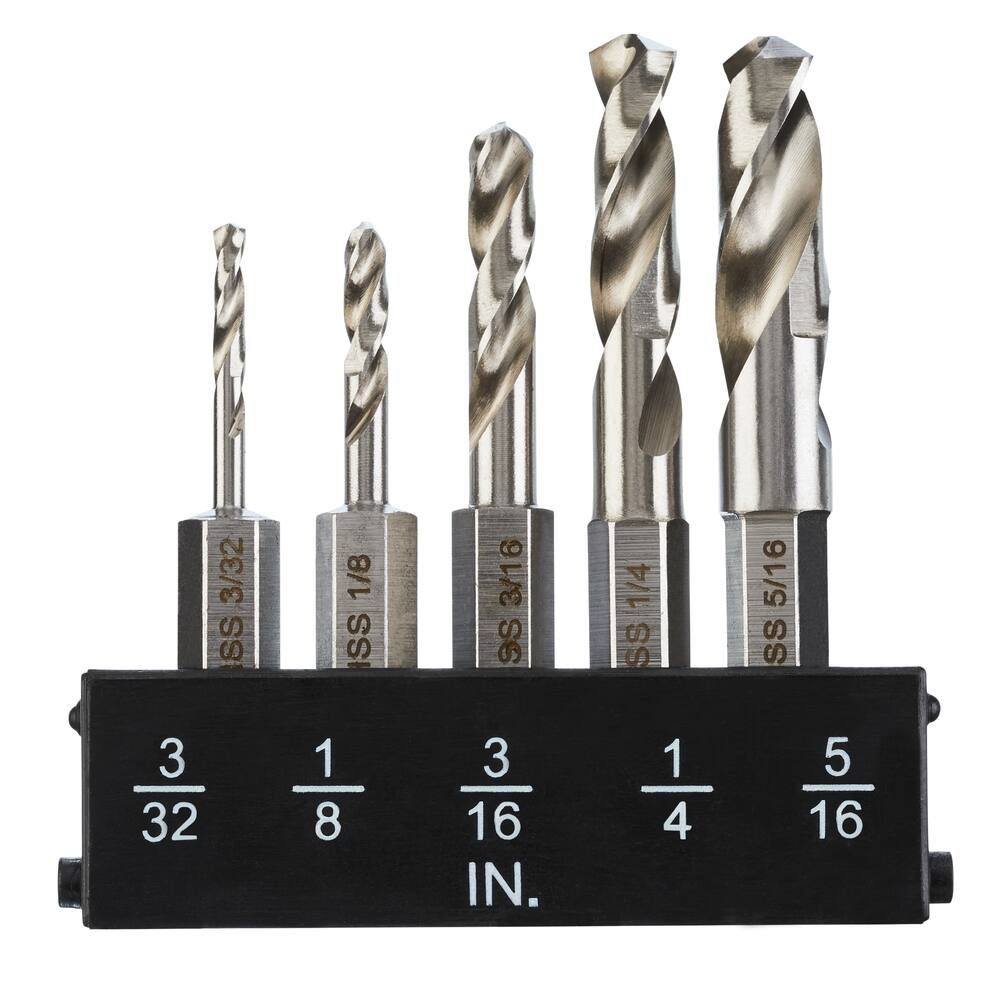MAXIMUM Quick Load Stubby Titanium Drill Bit Set for Wood, Metal, Plastic, 5-pc
