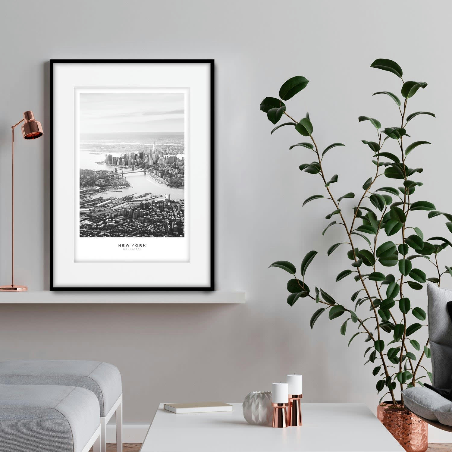 CIUDADES - Affiche avec cadre noir - Photographie New York - 50x70