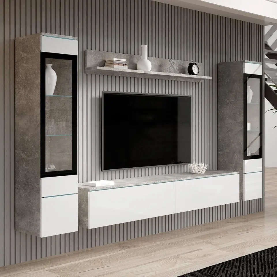 Meubella - Wandmeubel Variety - Wit - Betonlook