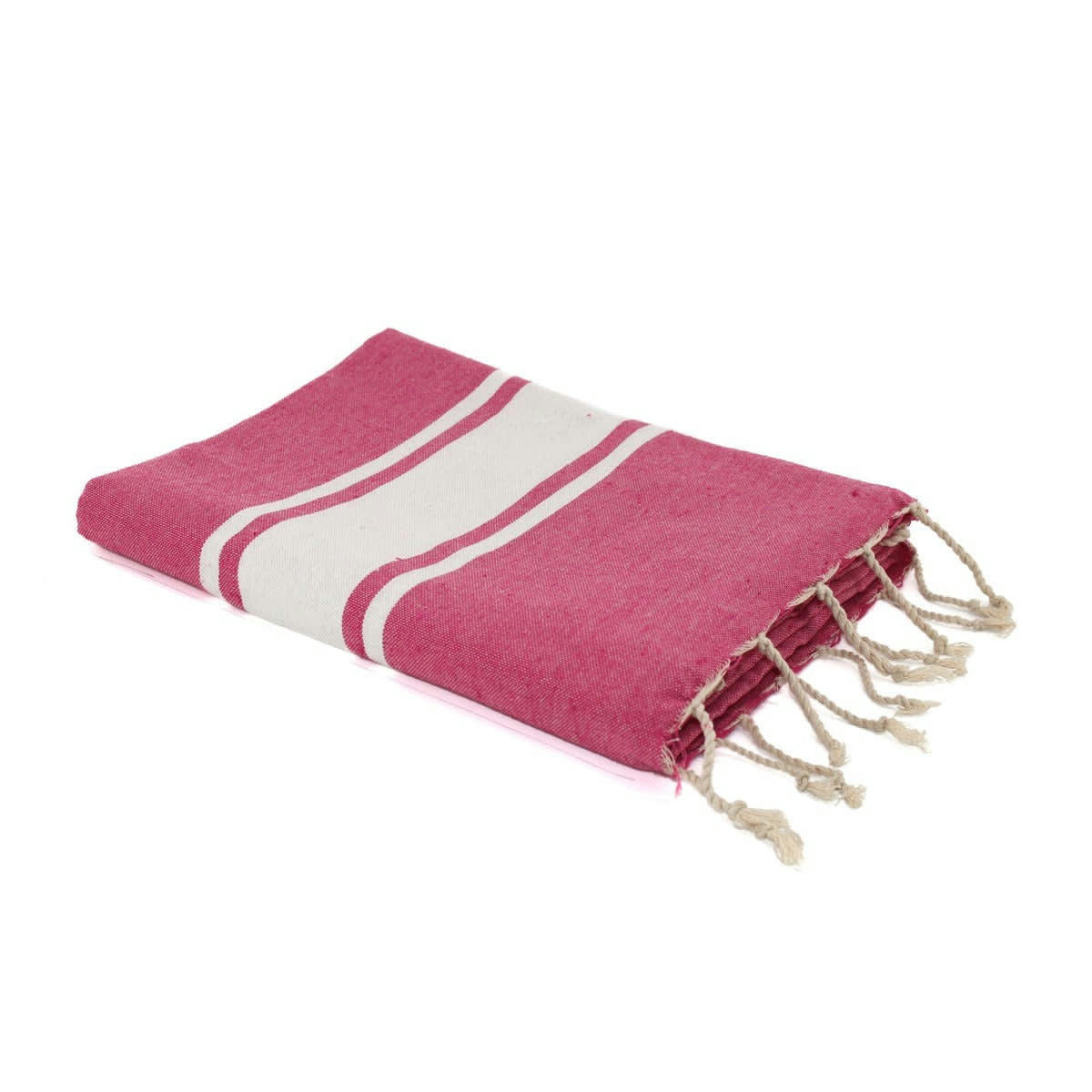 ST TROPEZ - Fouta bande blanche coton  100x200 rose fuchsia