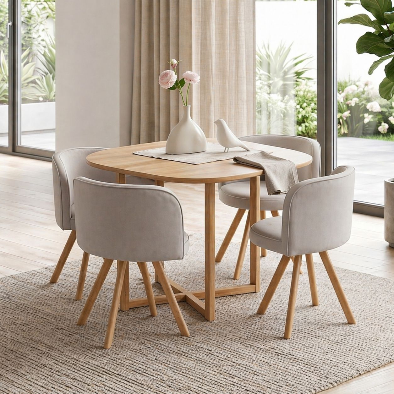 KOSY KOALA Space Saving Dining Table with 4 Velvet Chairs Set, Dining Room Furniture
