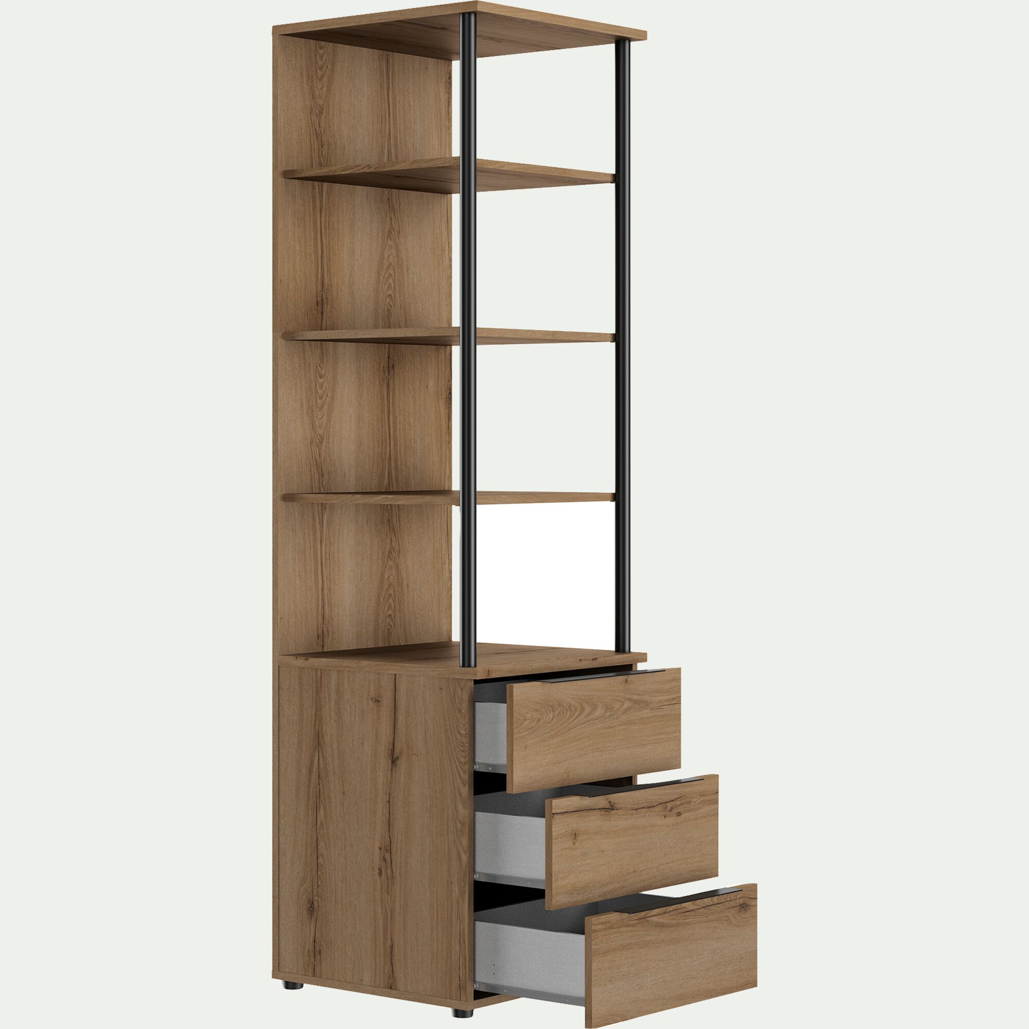 LUCIAN - Colonne de rangement 3 tiroirs en bois H210cm - bois clair