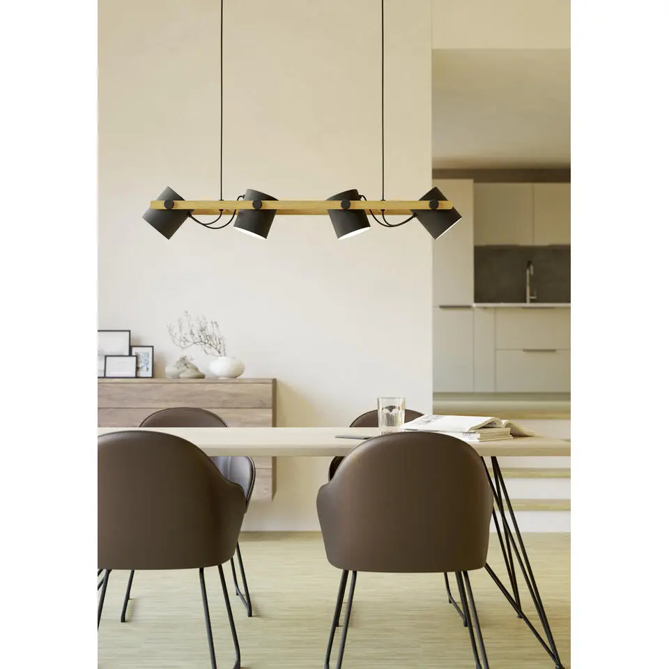 EGLOHornwoodHanglamp-E27-110cm-Zwart/Cr&egrave;me/Bruin