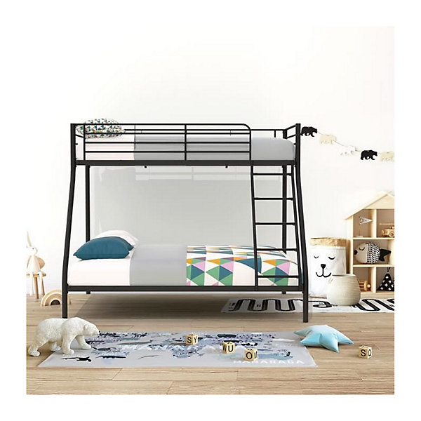 Lits superposes en metal - Noir - Sommiers inclus - 90/140 x 190 cm - BRUCE