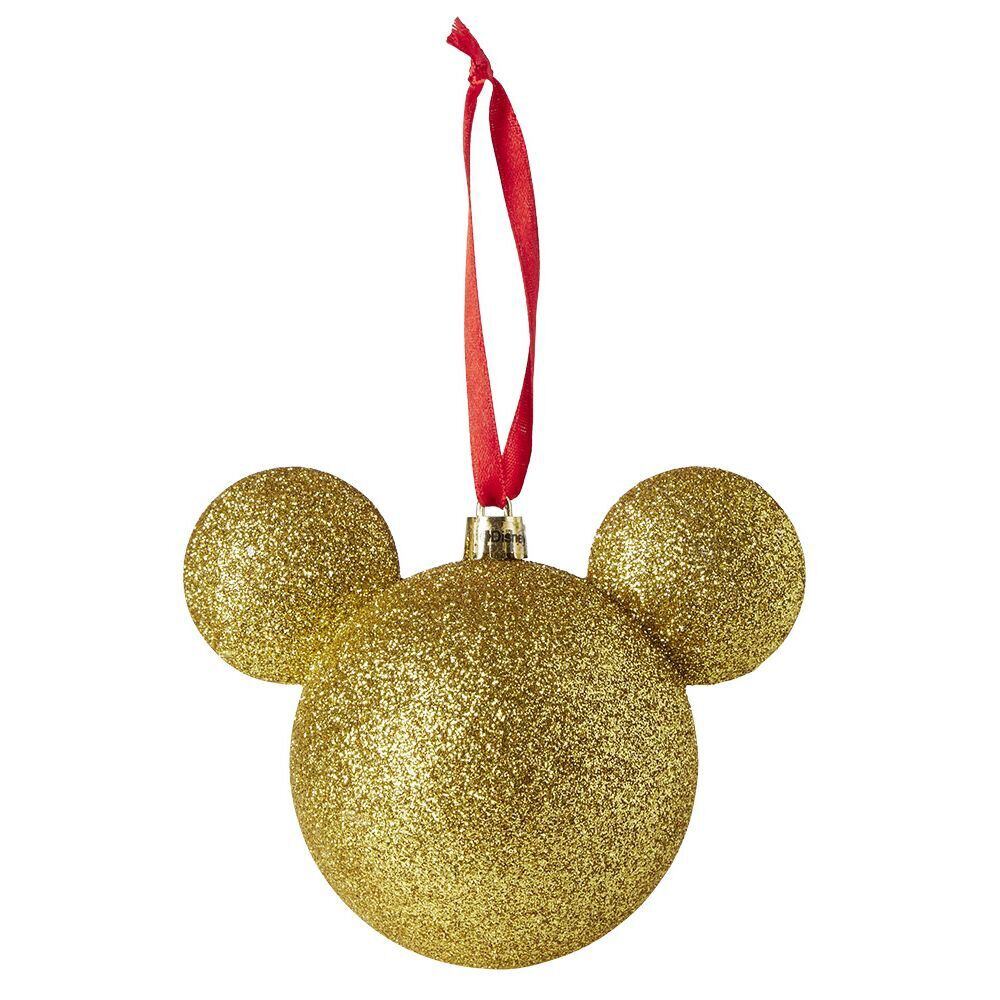 Boule de No&euml;l Disney Mickey doré pailleté 12.2x8.5xH11,5cm