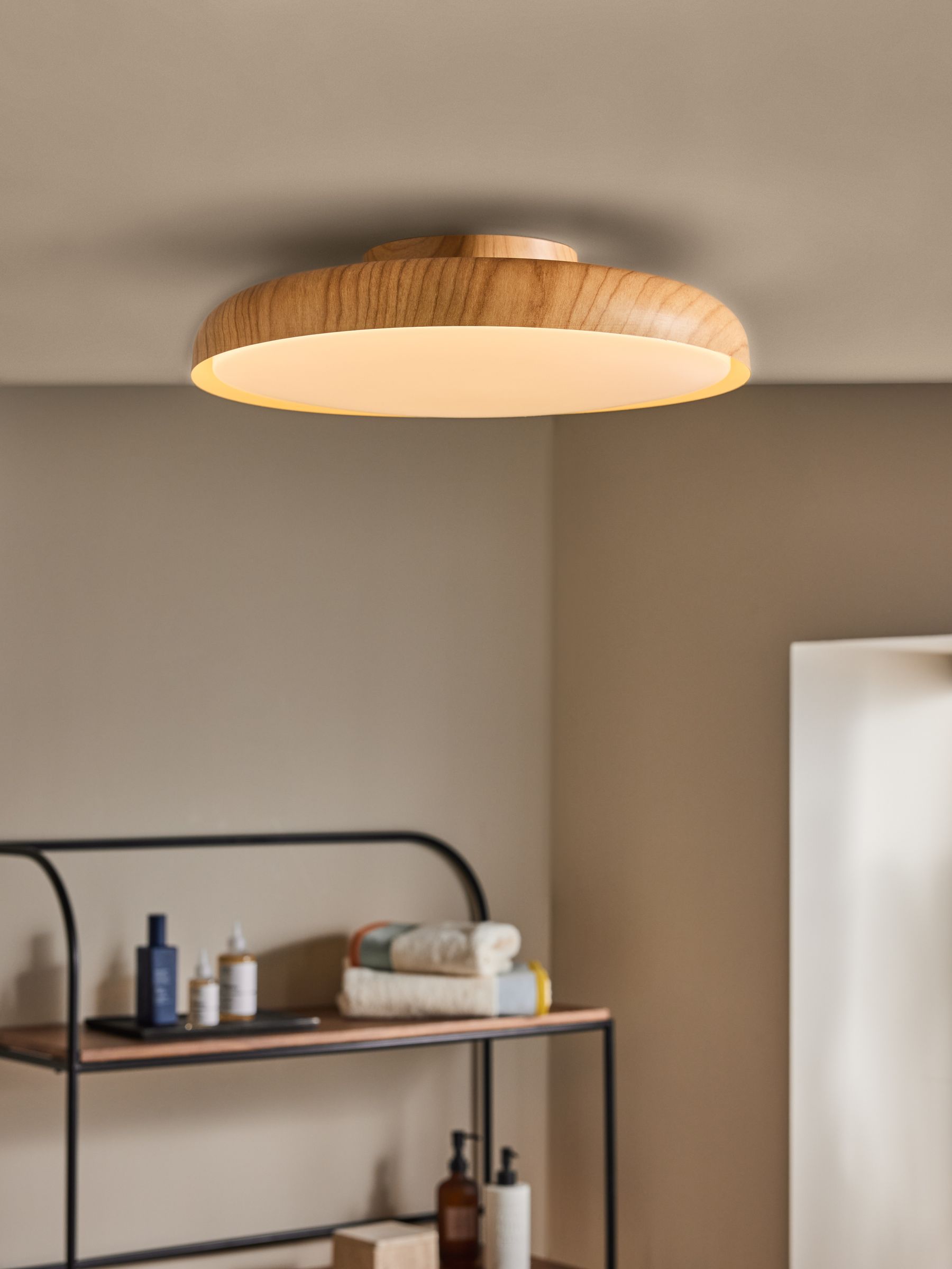 Nura Flush Bathroom Light in Wood Effect