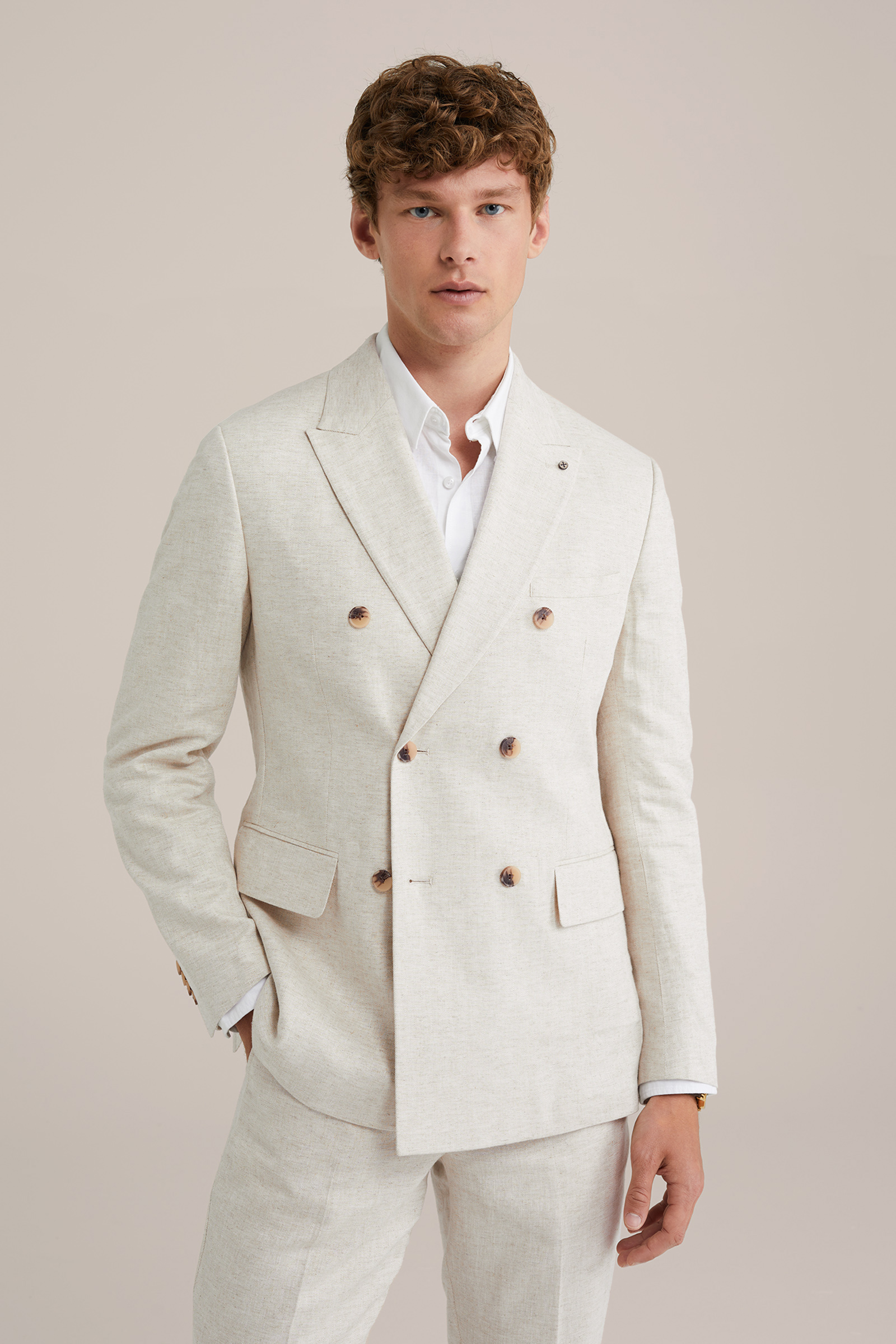 Heren Slim fit double breasted blazer van linnenmix