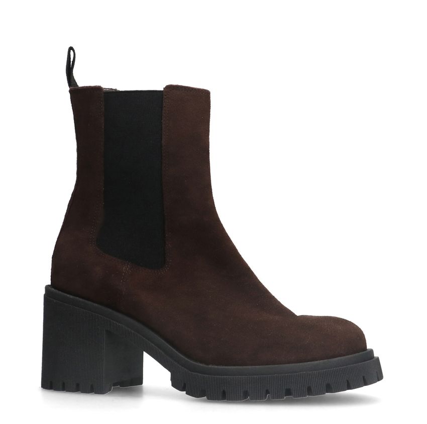 Manfield Bruine suède chelsea boots met hak
