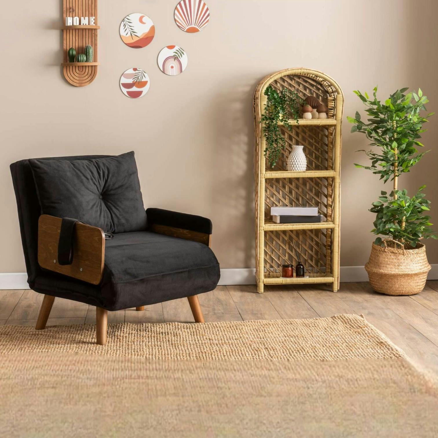 Fauteuil convertible noir 1 place couchage 190 cm LOJA