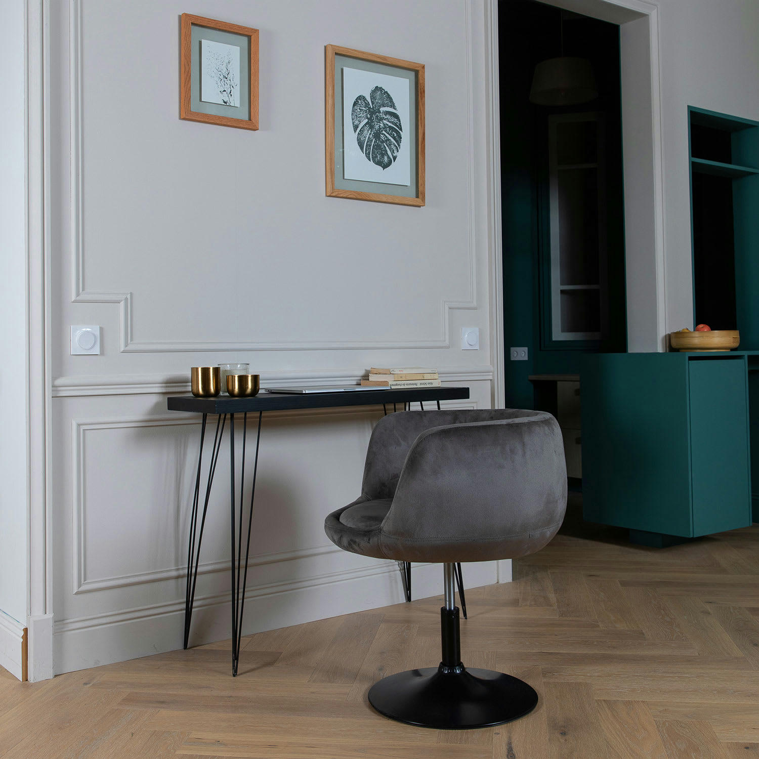 NOLAN - Tabouret de bar en velours gris