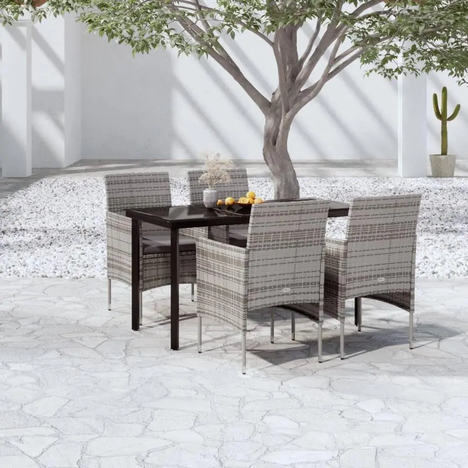 vidaXL - 5-delige Tuinset met kussens - Grijs en zwart - PE rattan - 140x70 cm