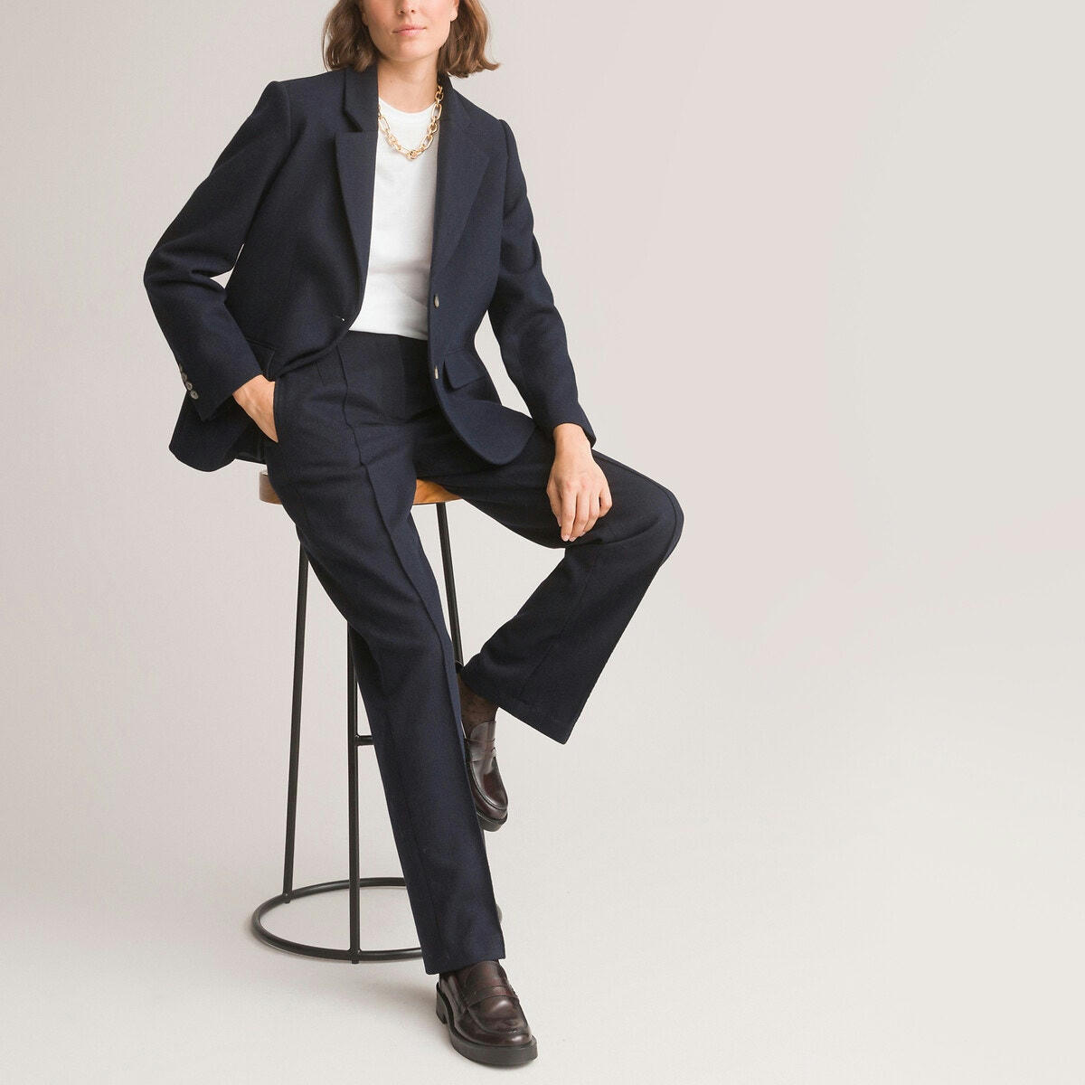 Blazer cintré en flanelle, laine mélangée