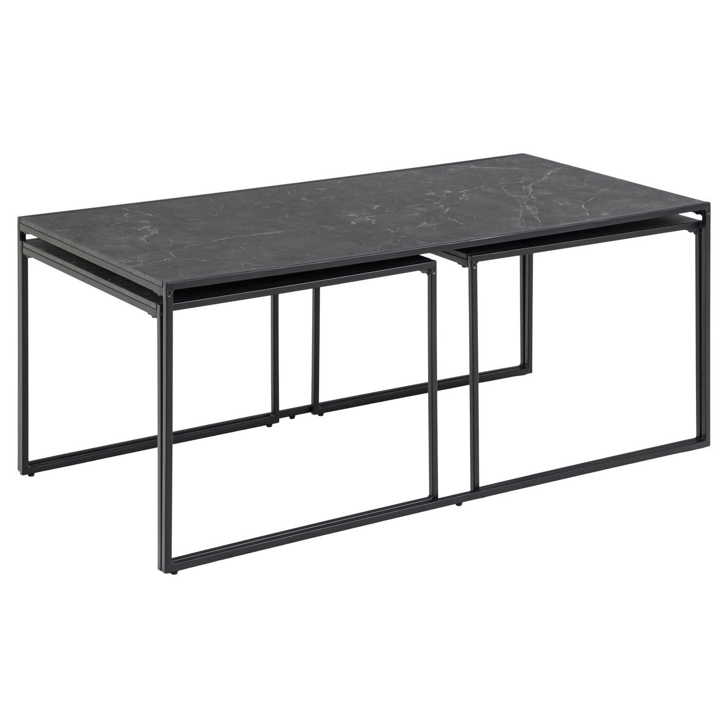 FÉLICE - Table basse extensible en 3 pièces en mélamine et métal noir