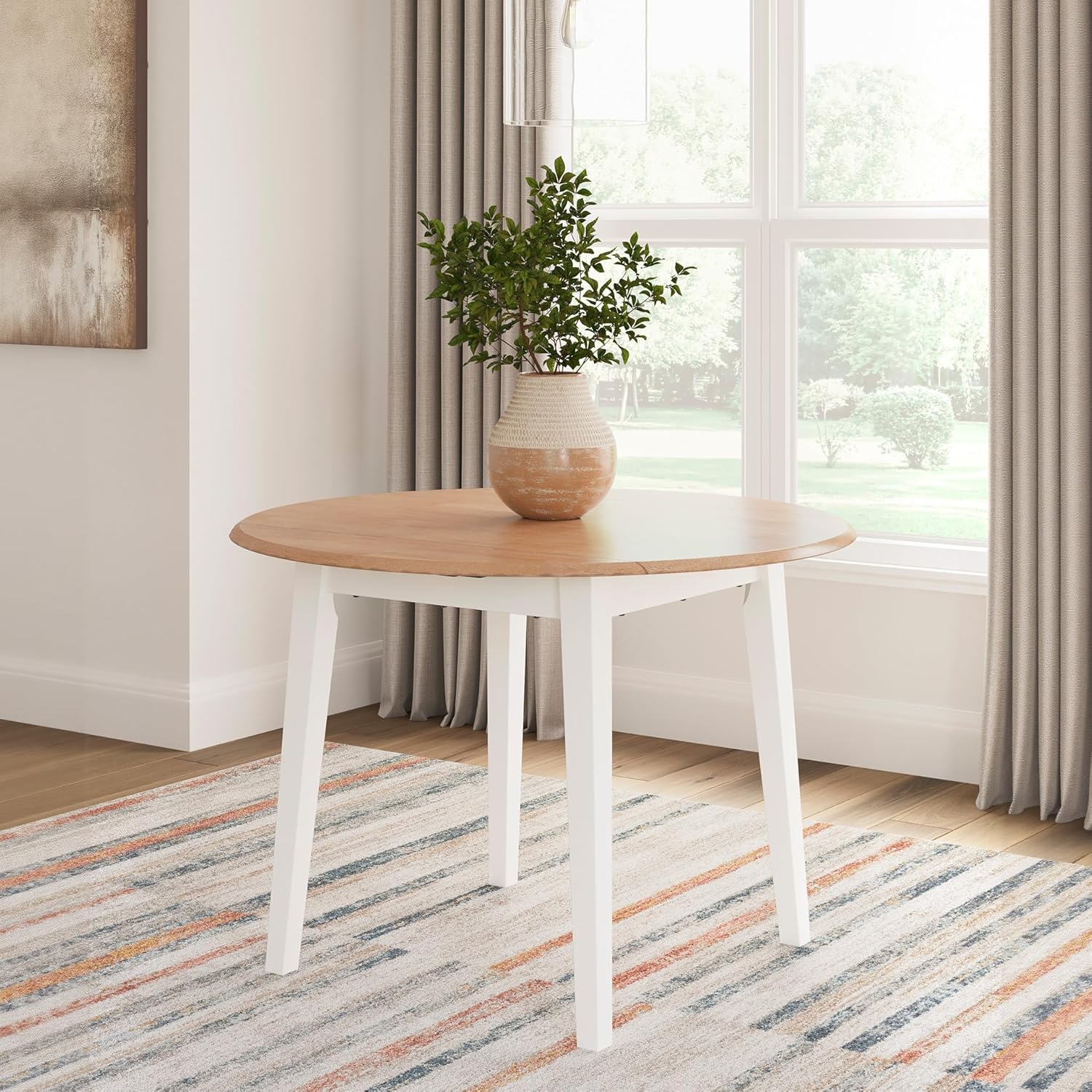 Signature Design by Ashley Gesthaven Casual Dining Drop Leaf Table, Light Brown & White
