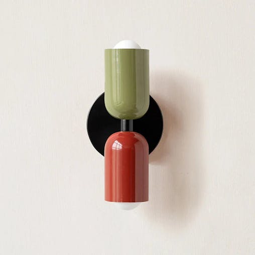 NNEOBA Vibrant Nordic Minimalist Wall Light - Green Red Lampshade, Plug-in Design