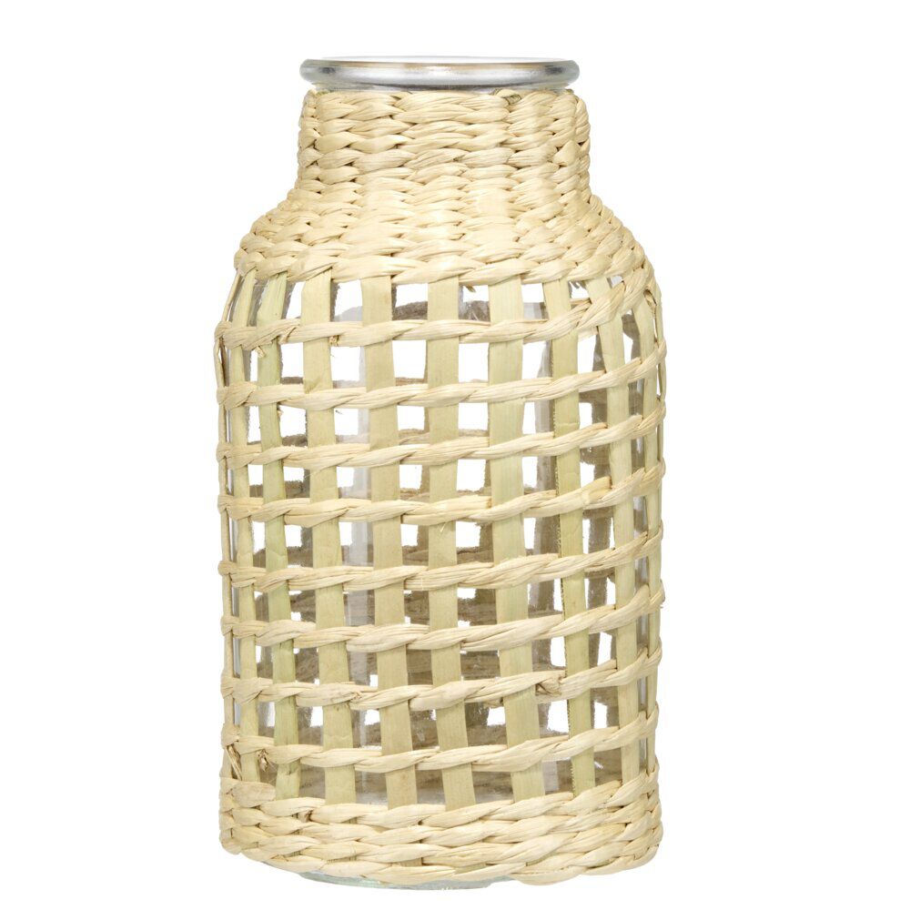 Vase en verre avec raphia tressé Ø10,5xH20cm