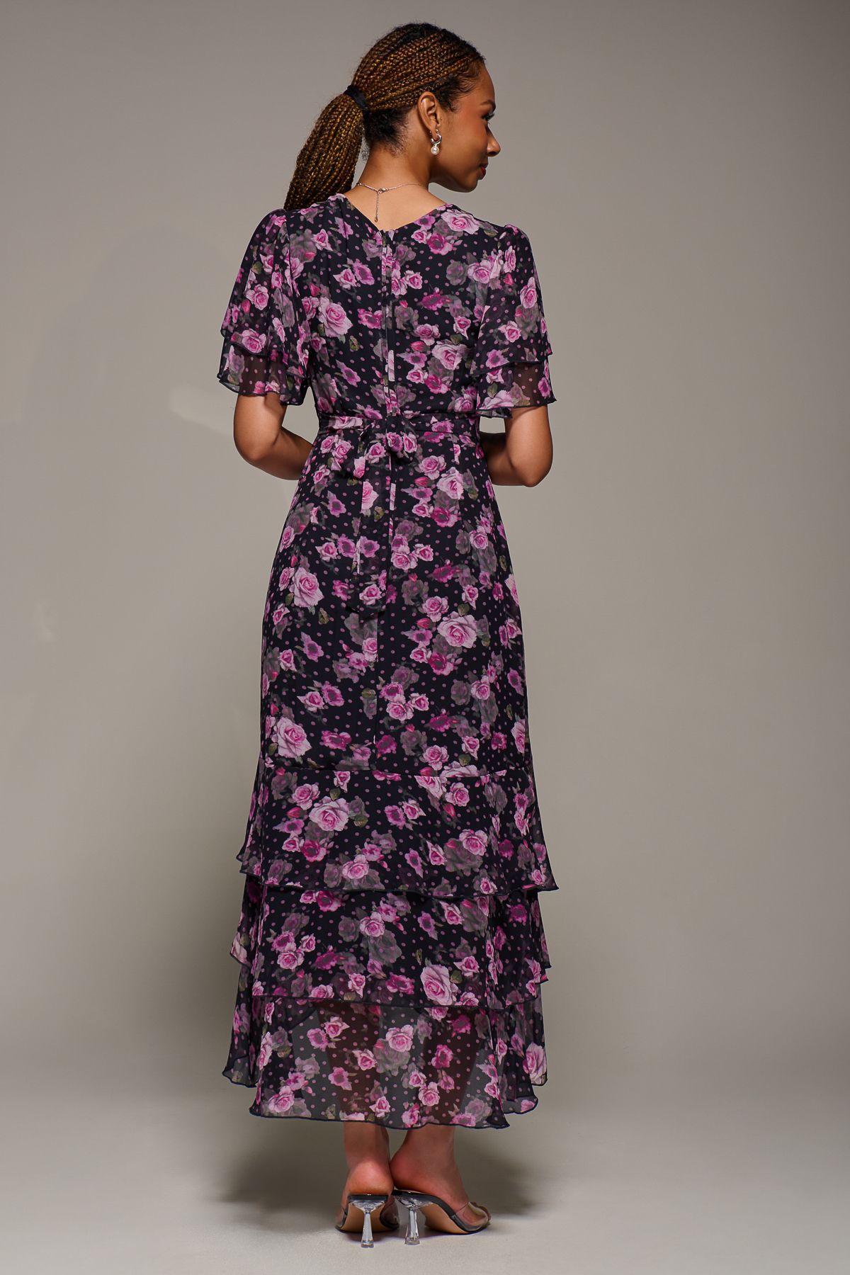 Jolie Moi Ruffle Detail Chiffon Midaxi Dress