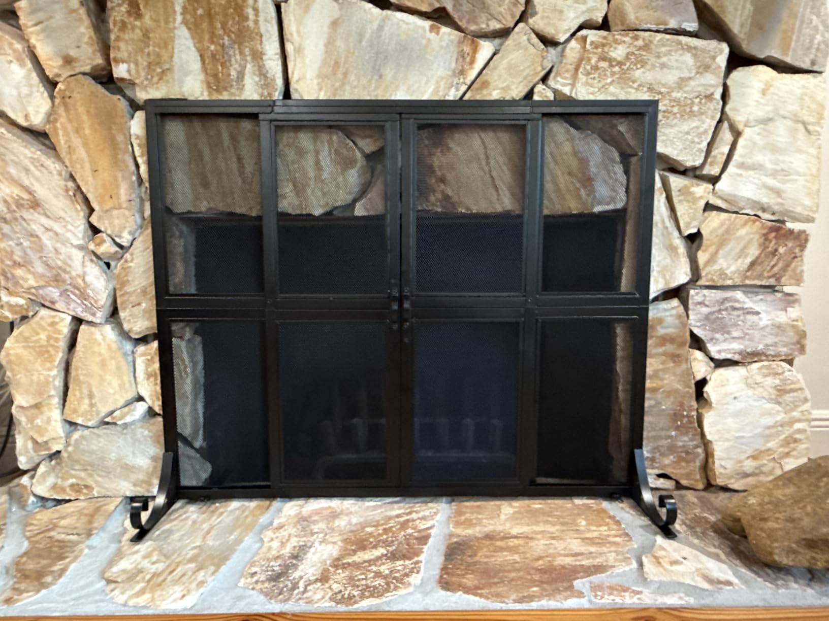 Handcrafted Wrought Iron Fireplace Screen with Sliding Doors – Fire Guard for Children & Pets