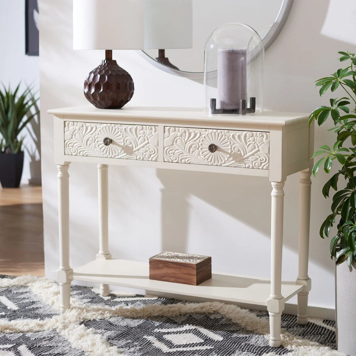 SAFAVIEH Leonia 2-Drawer Console Table - 35.5 W x 13 L x 29.5 H - 36Wx13Dx30H