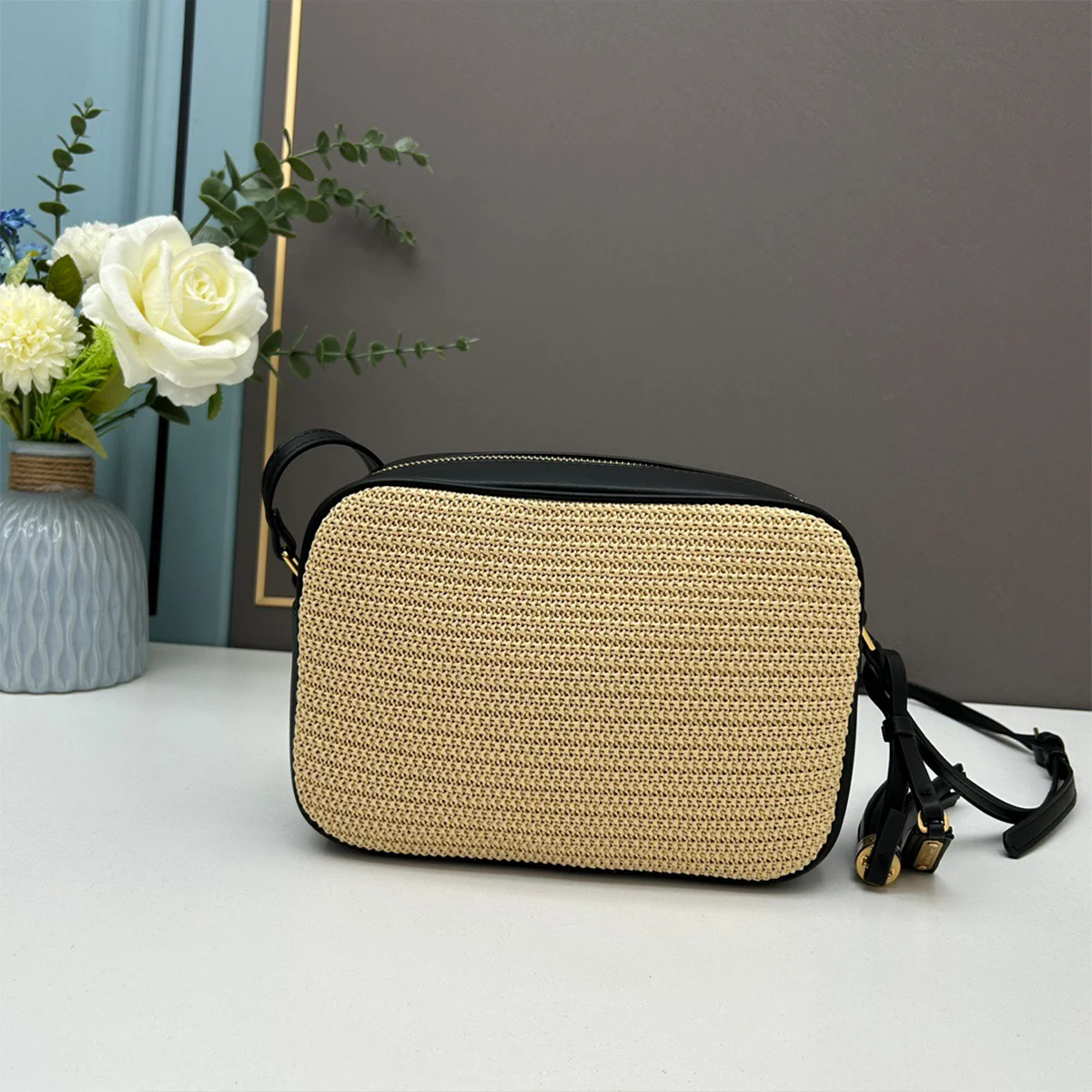 Saint Laurent Raffia Canvas Monogram Lou