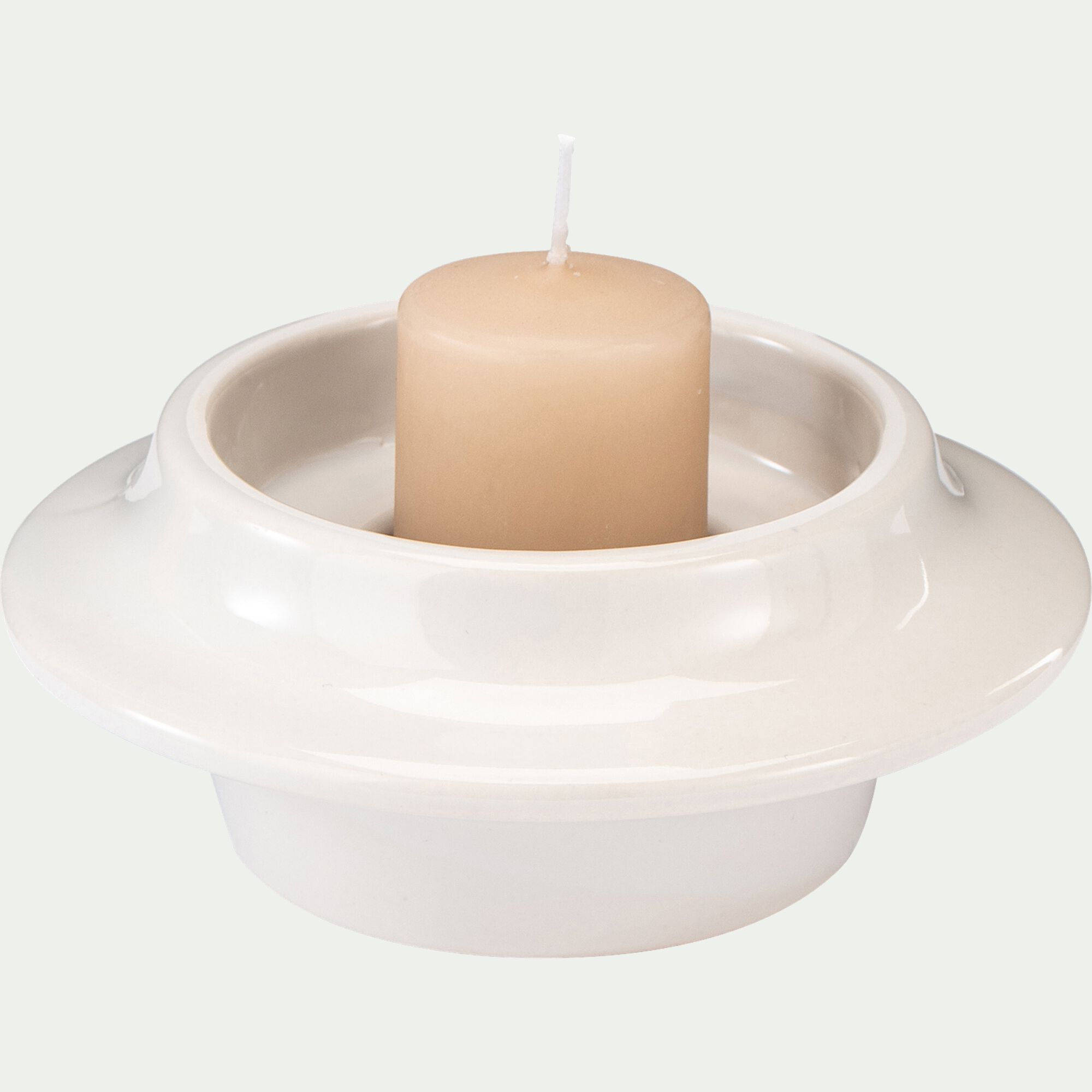 ARTUS - Porte-bougie double réceptacle en céramique - blanc D12,90cm