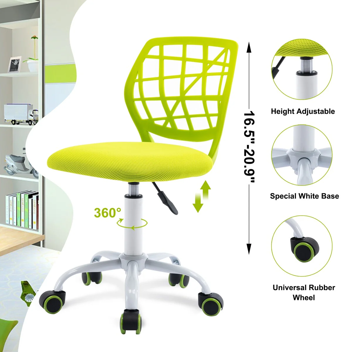 Mesh Ergonomic Swivel Adjustable Height Armless Kids Study Chair