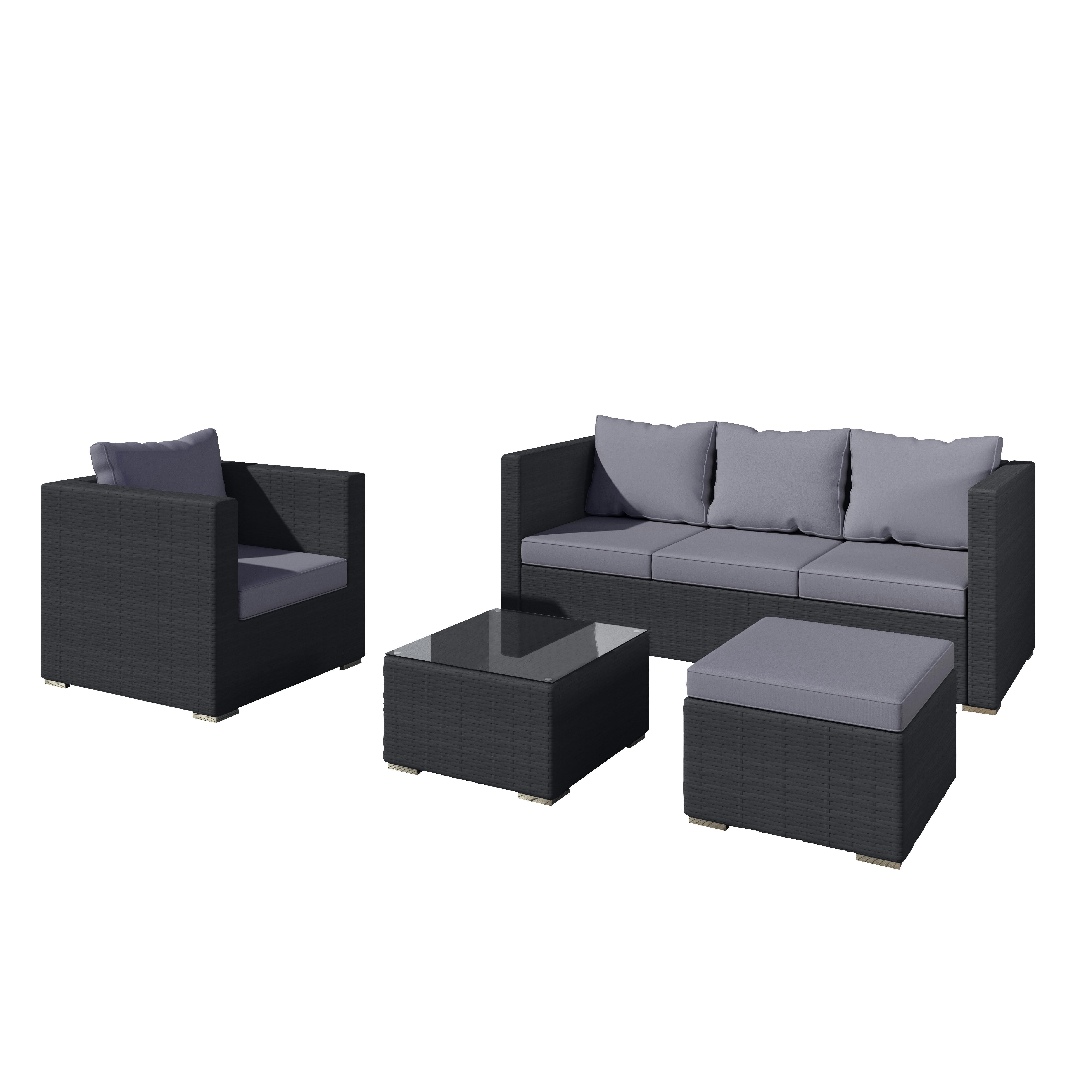 LUNGA 5 - Salon de jardin 5 places gris en résine tressée noire