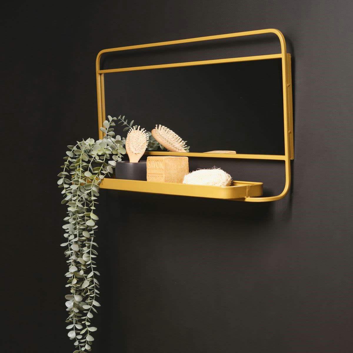 COZY - Grand miroir mural en métal marron