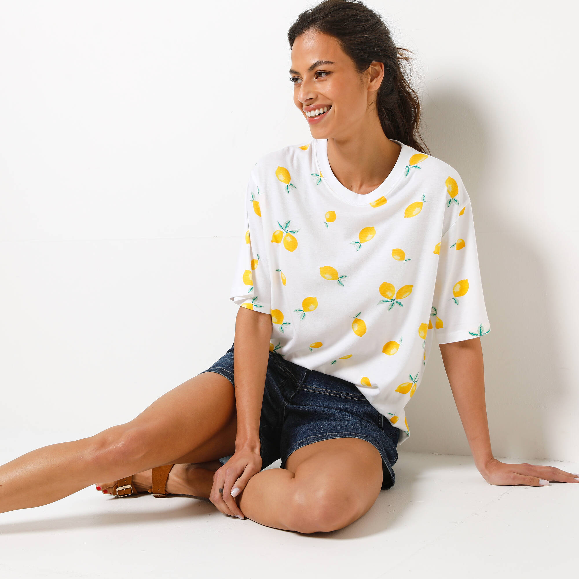 T-shirt loose imprimé citrons, jersey