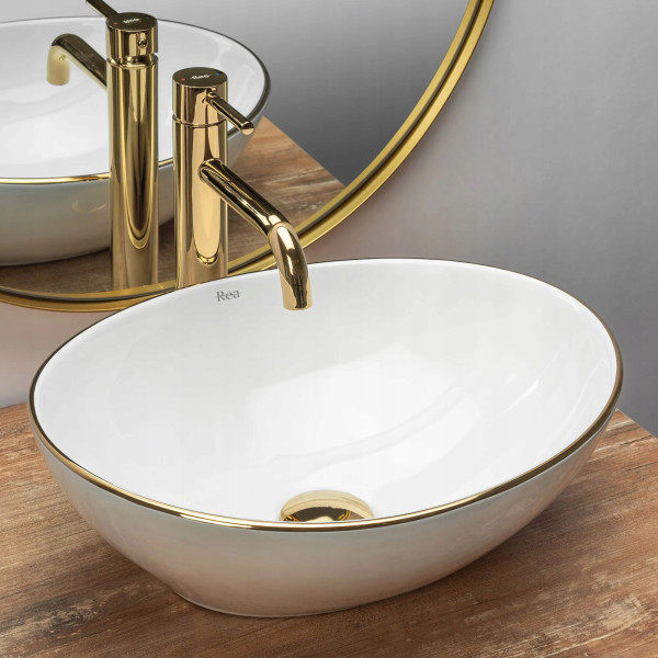 Umywalka Nablatowa Sofia Gold Edge Shiny Owalna - Rea