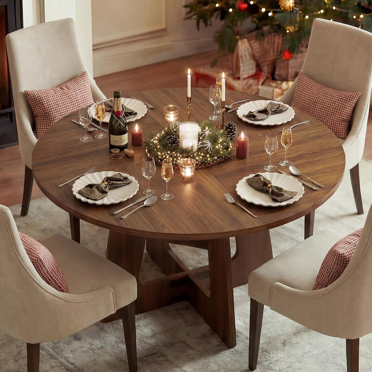 GRUSIGN Round Dining Table for 4-6, 47 Kitchen Table for Dining Room, Circle Farmhouse Kitchen Table, Wood Dinner Table for Kitchen, Living Room, Apartment
