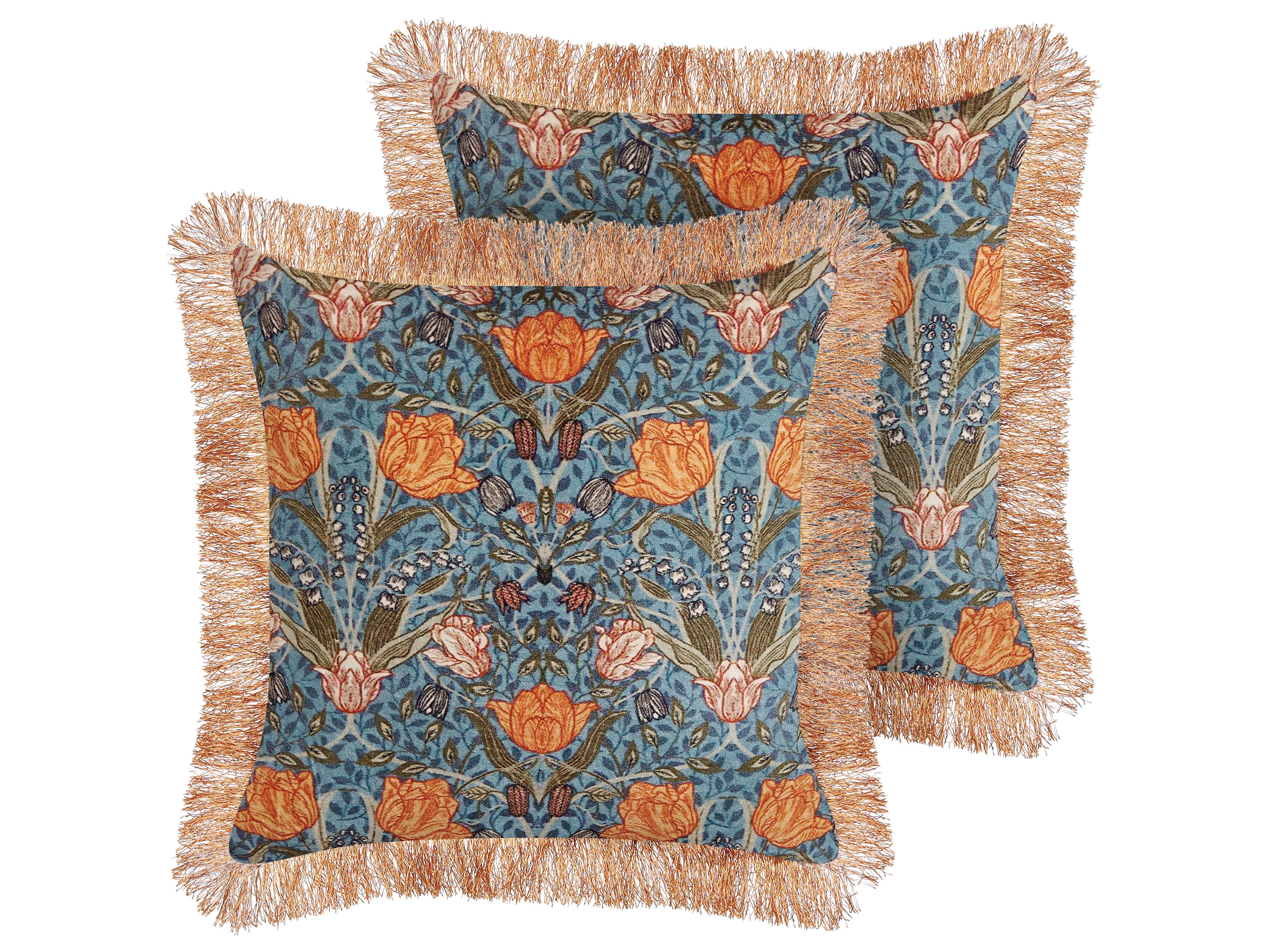Throw Cushion MITELLA Velvet 45 x 45 cm Blue Floral Pattern