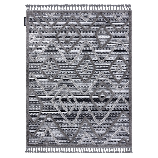 Dywan MAROC P657 Romby Zygzak, etno czarny / szary Frędzle 140x190 cm
