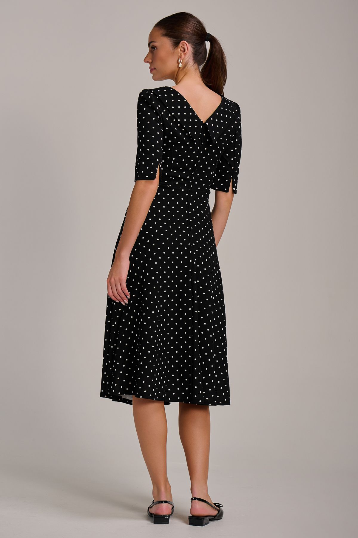 Jolie Moi Printed Scuba Fold Collar Midi Dress