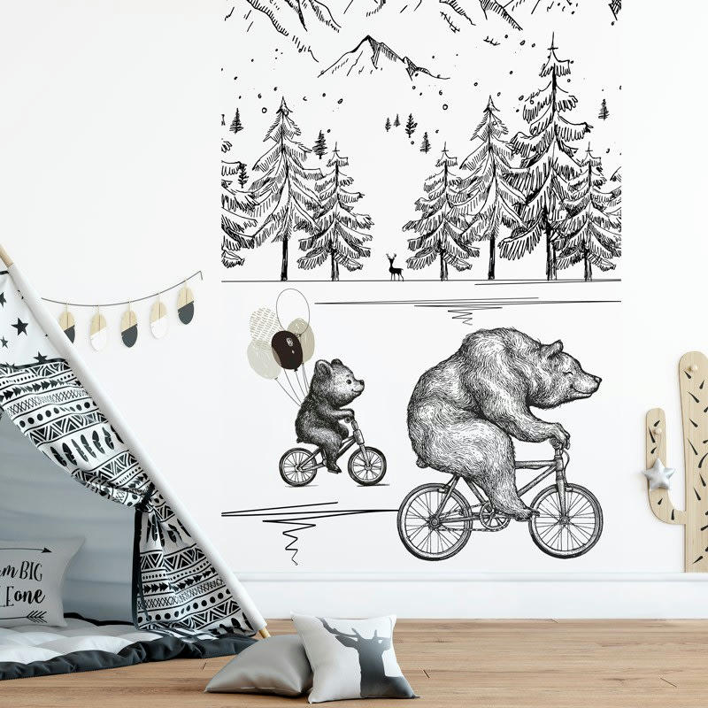 PAPA OURS - Papier Peint Panoramique L144xH270cm Noir Animaux