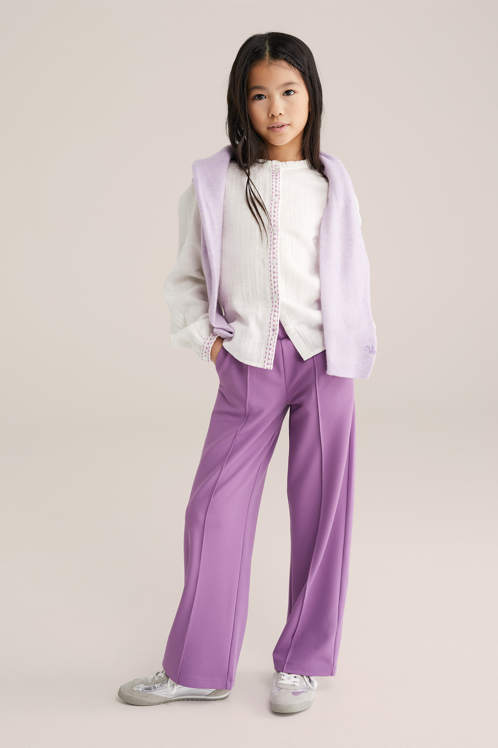 Meisjes straight fit broek met structuur