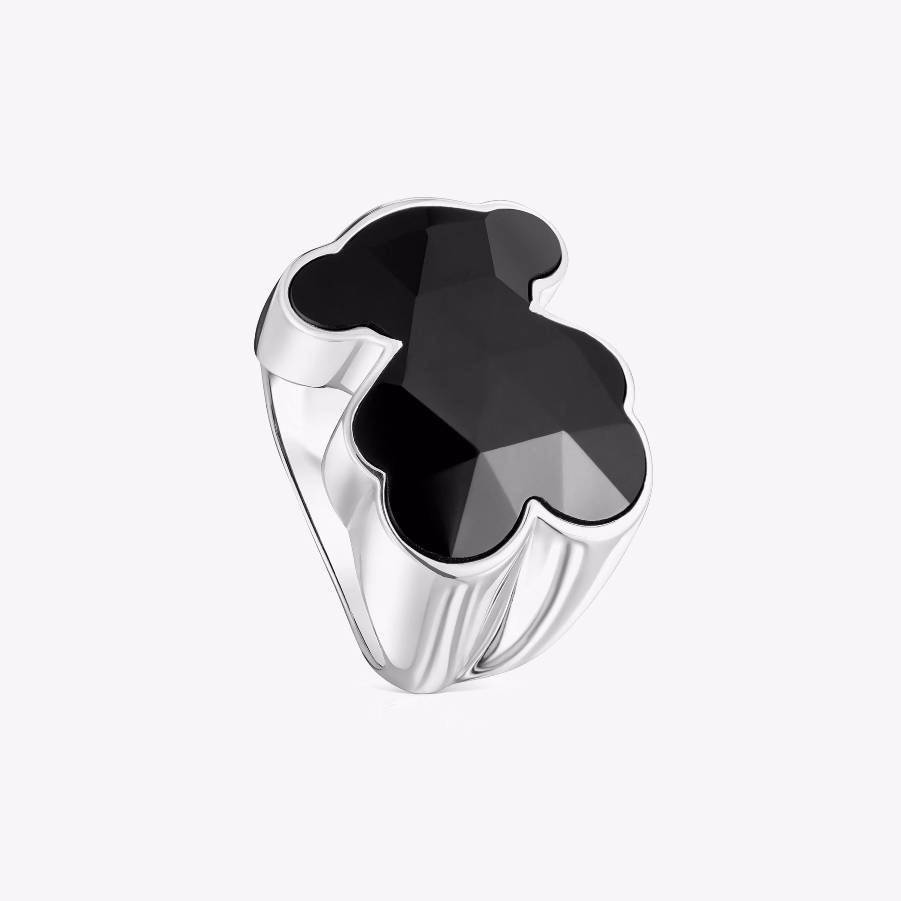Anillo sello de plata y motivo oso en ónix Icon Color
