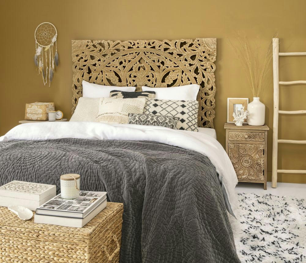 Himalaya - Tête de lit 160 sculptée en manguier massif