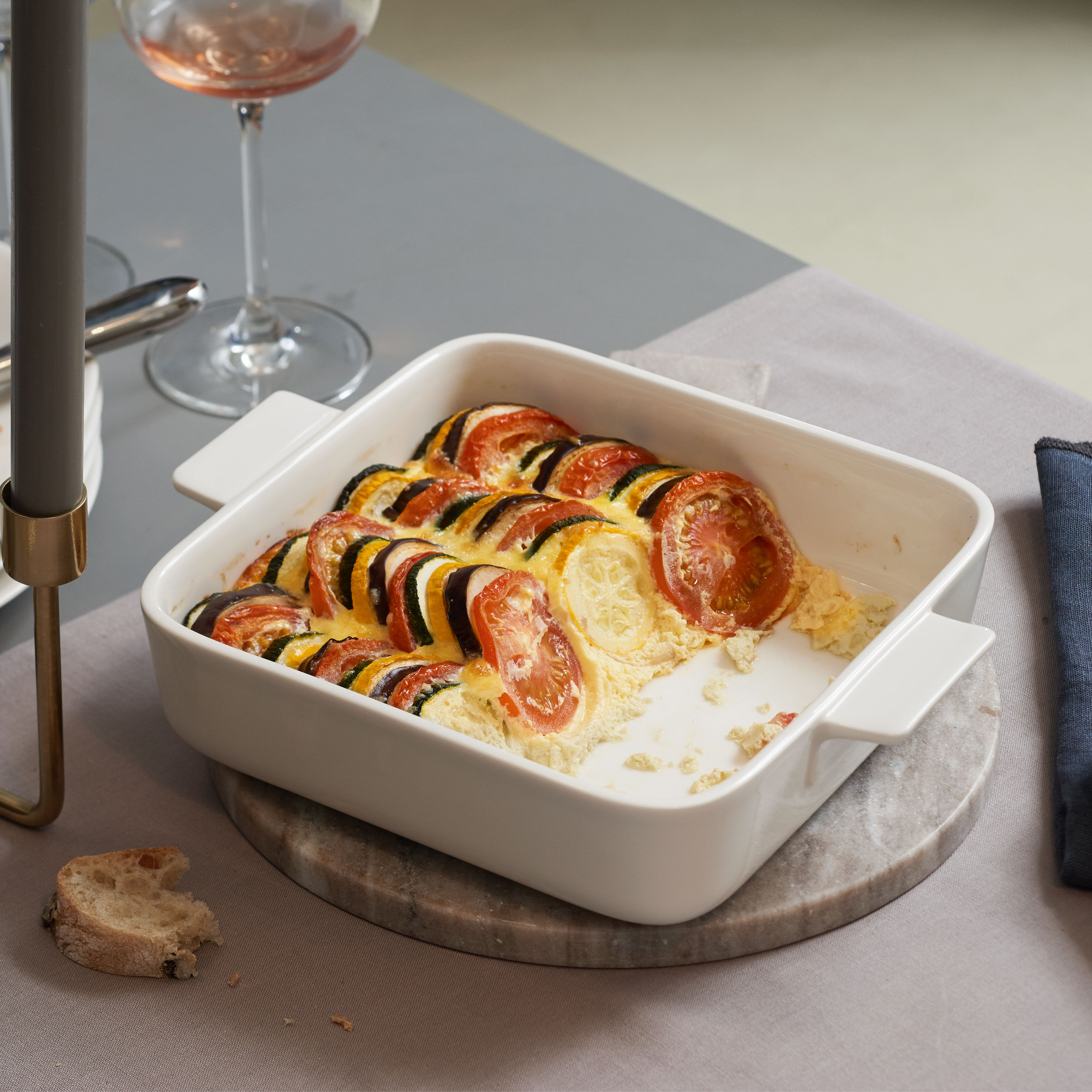 Clever Cooking Square baking dish - White, 10.4'' x 8.3'', Premium Porcelain
