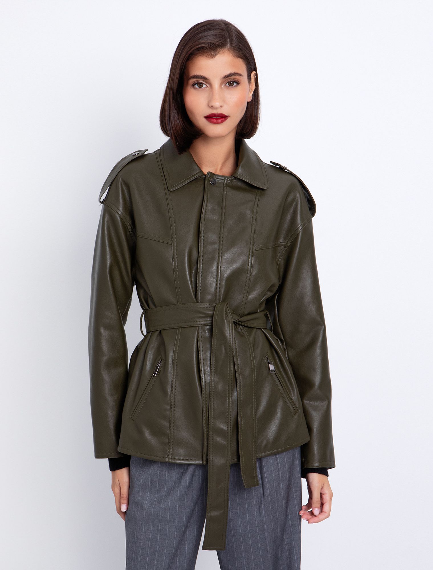 Δερματίνη jacket με ζώνη