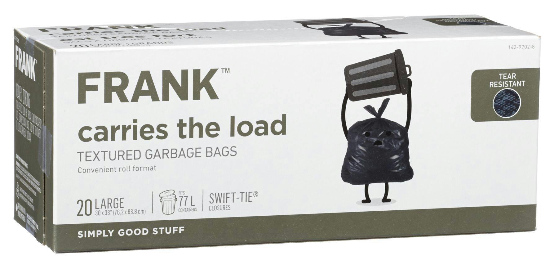FRANK Large Swift-Tie Outdoor Textured Garbage Bags, 20-pk, 77-L