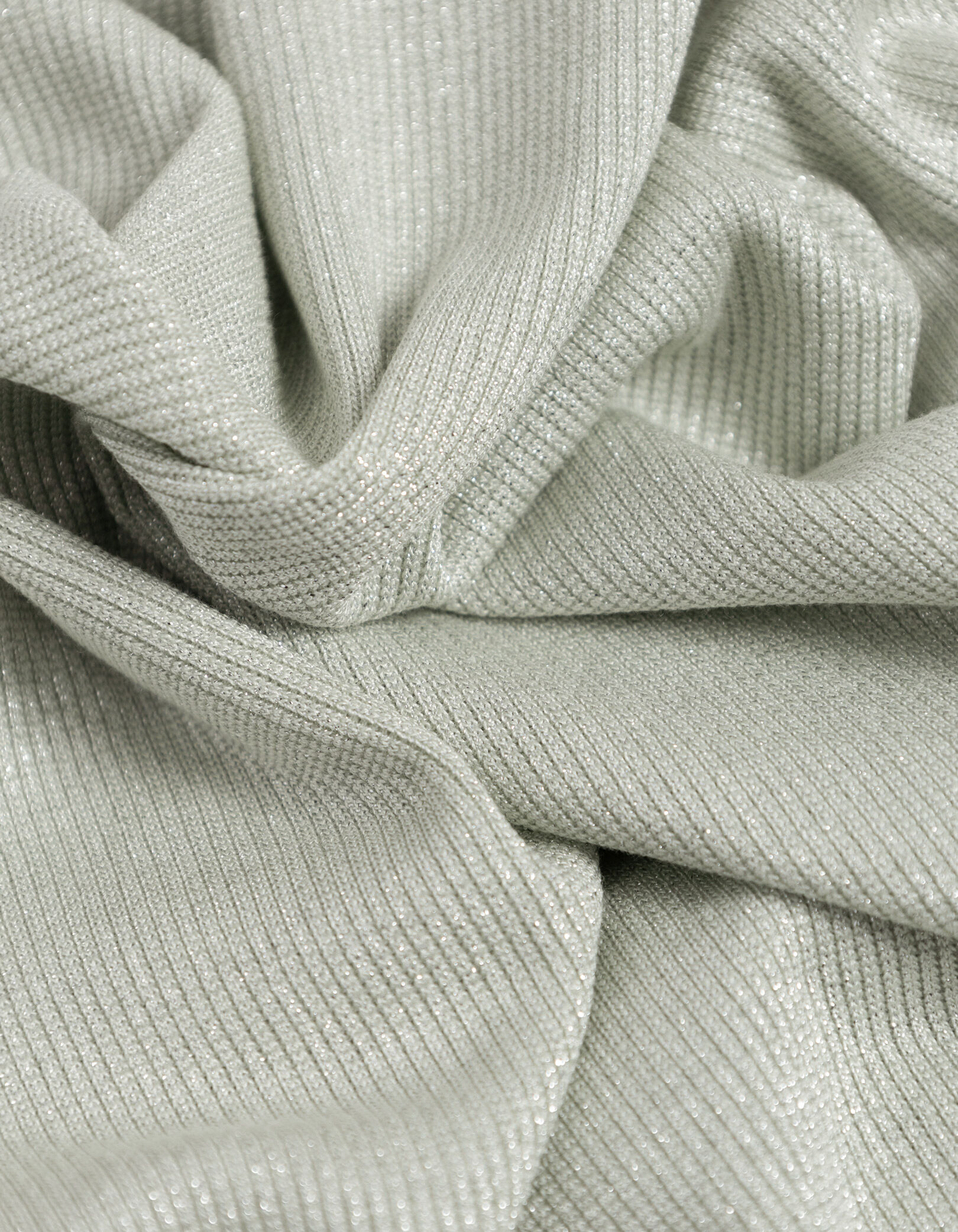 Tee-shirt col rond vert pailleté manches froncées Femme