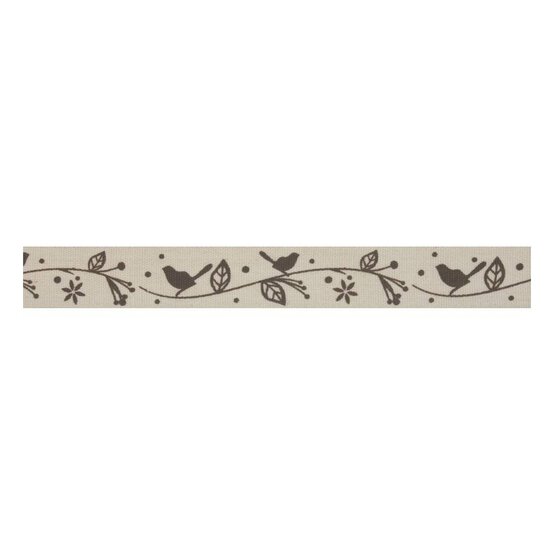 Brown Bird Cotton Ribbon 15mm x 5m