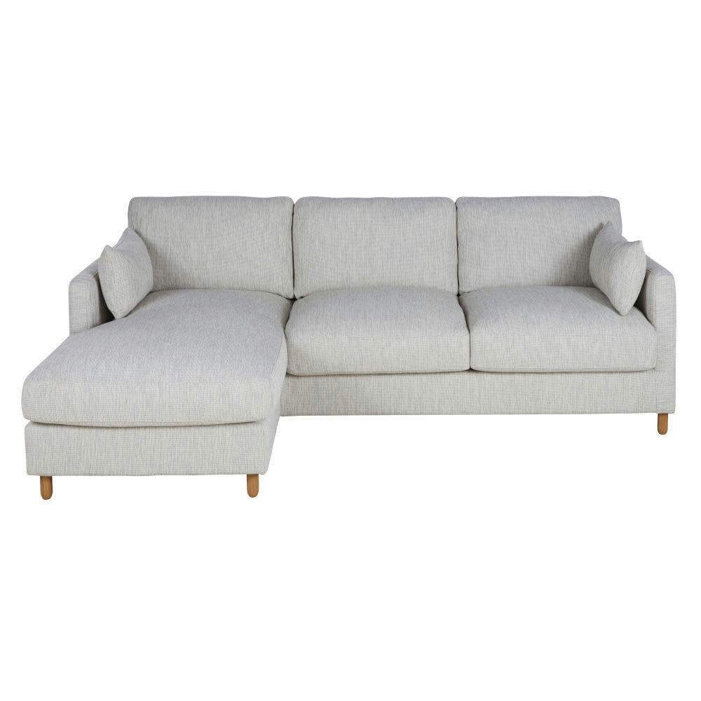 Julian - Canapé d'angle gauche 3/4 places en textile recyclé gris clair chiné